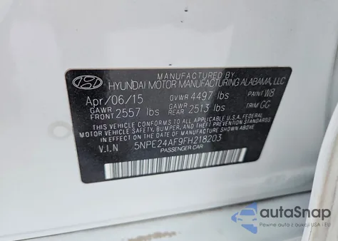 2015 Hyundai Sonata Se from USA, damaged, VIN 5NPE24AF9FH218203